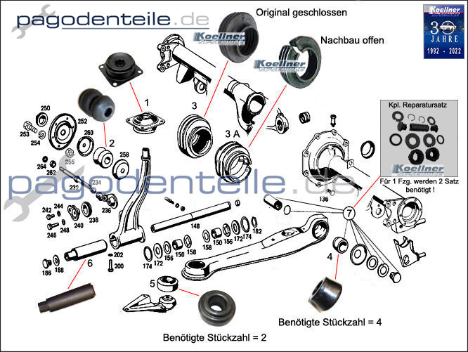 Hinterachse Gummilager Mercedes 230 SL - 280 SL Pagode W 113 
